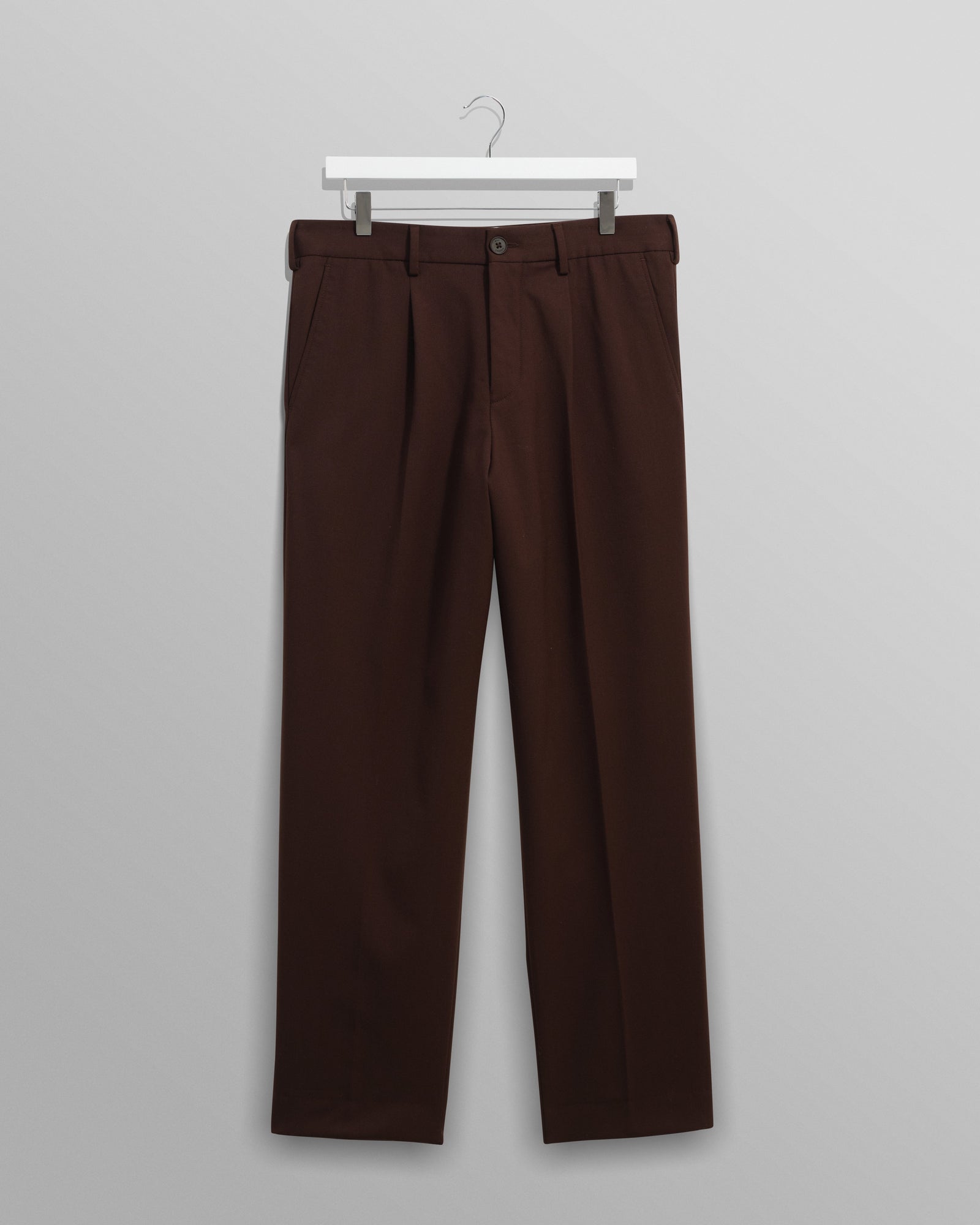 Aubyn Dark Brown Wool Blend Twill Pleated Trousers