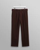 Aubyn - Dark Brown Wool Blend Twill Pleated Trousers
