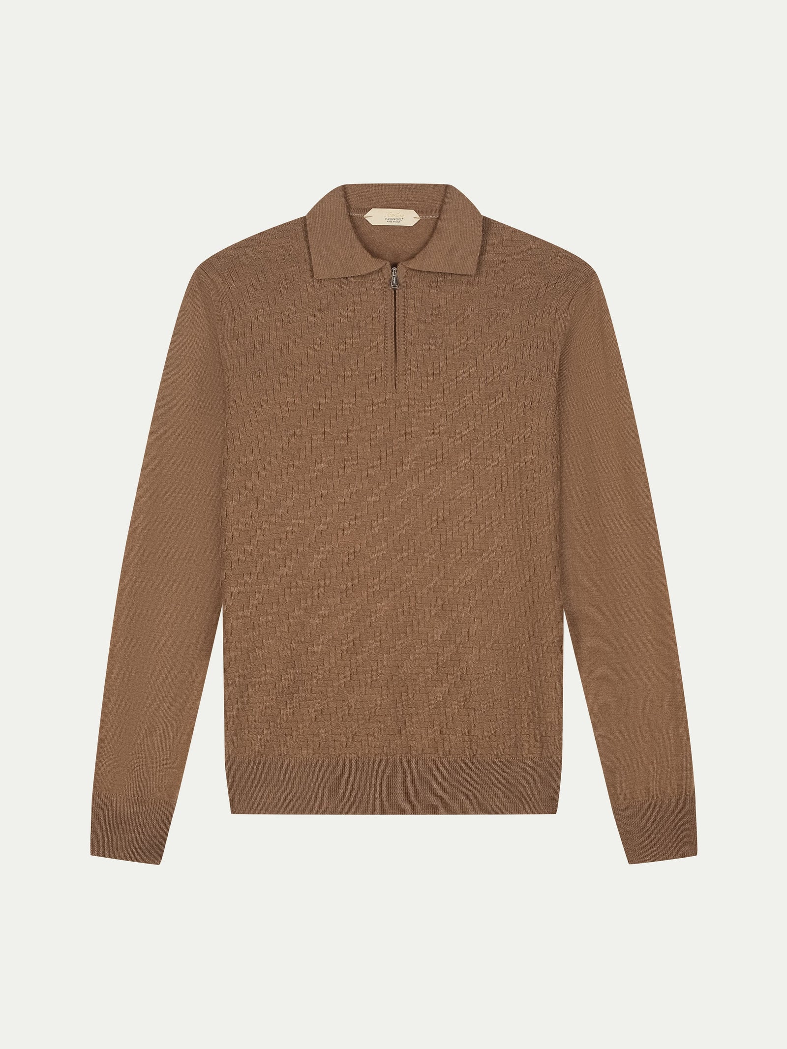 Brown Zipper Polo Basket Weave