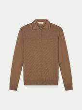 Brown Zipper Polo Basket Weave
