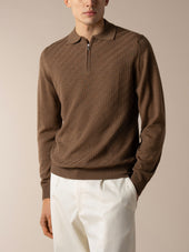 Brown Zipper Polo Basket Weave