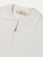 Ivory Zipper Polo Basket Weave