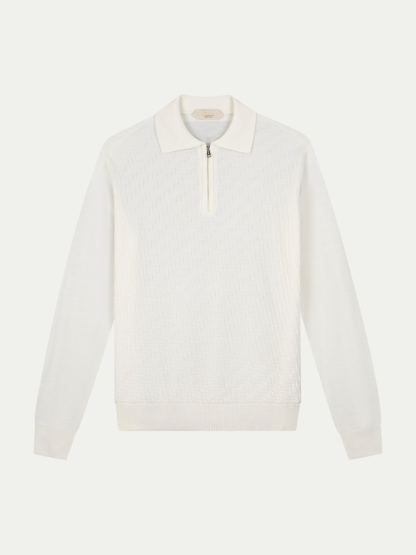 Ivory Zipper Polo Basket Weave