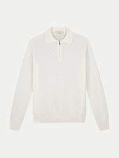 Ivory Zipper Polo Basket Weave