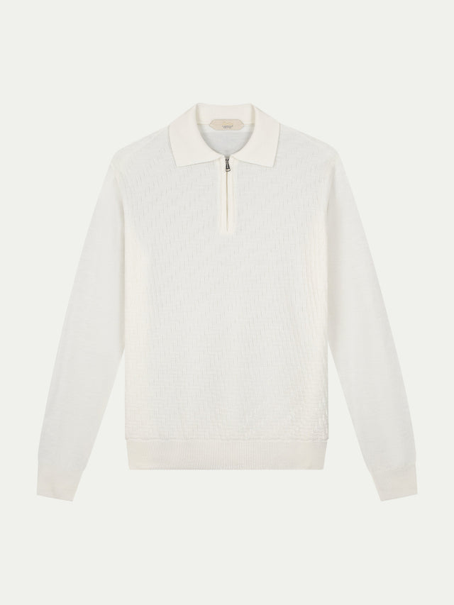 Ivory Zipper Polo Basket Weave