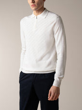 Ivory Zipper Polo Basket Weave