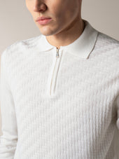 Ivory Zipper Polo Basket Weave