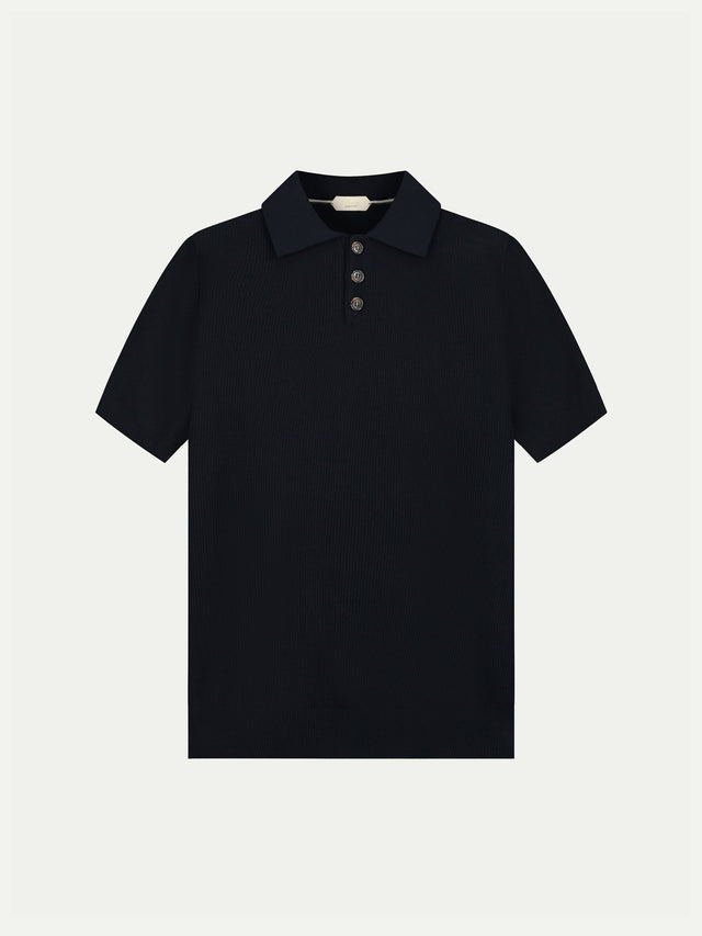 Shortsleeve Ribbed Knitted Polo Navy