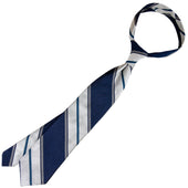 Repp Stripe Silk Tie White Grey Hand Rolled
