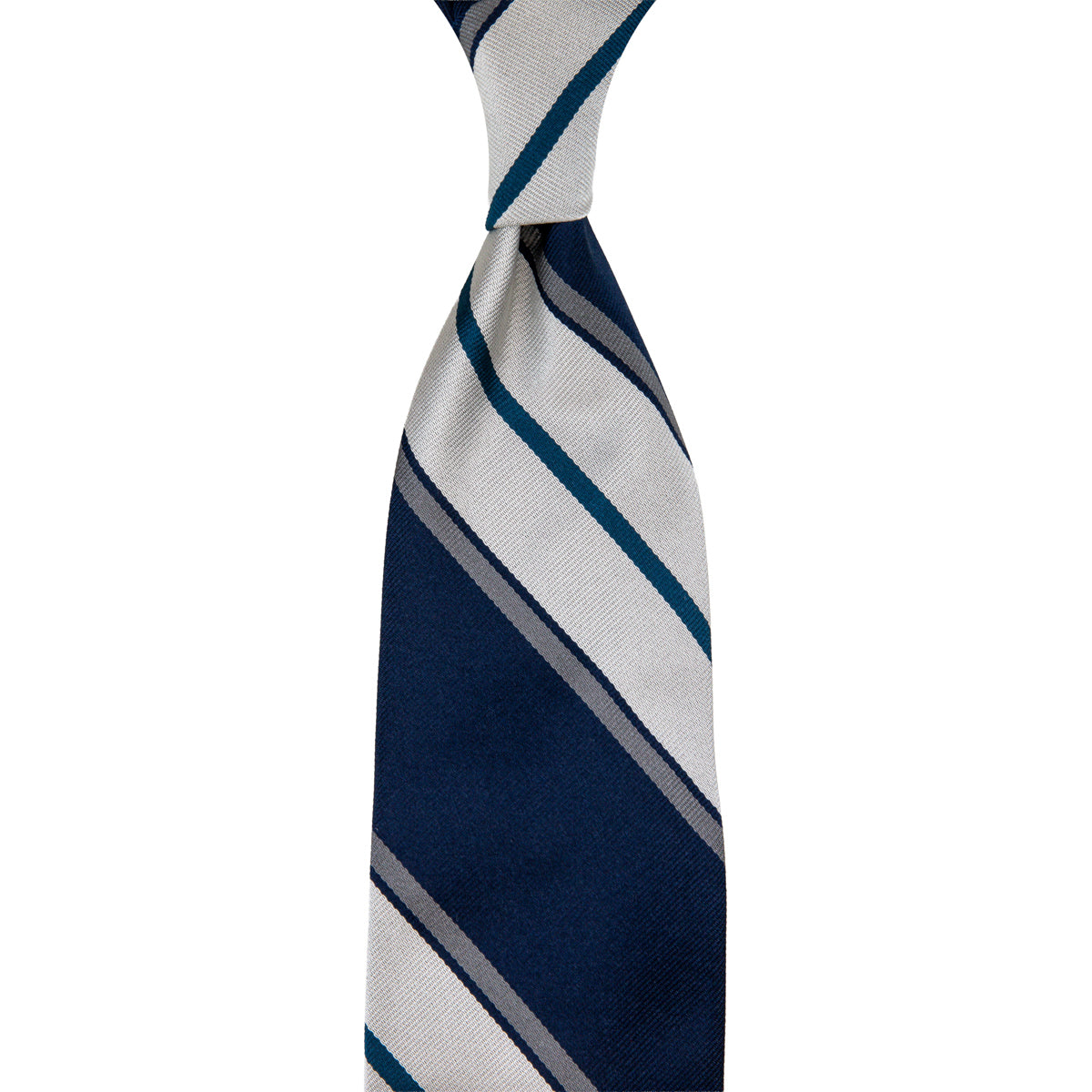 Repp Stripe Silk Tie White Grey Hand Rolled