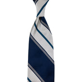 Repp Stripe Silk Tie - Navy / White / Grey - Hand-Rolled