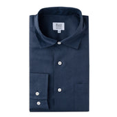 Casual Fit Plain Linen Button Cuff Shirt in Navy