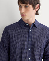 Textured Voile Button-Up Shirt | Navy Plaid