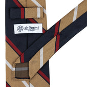 Repp Stripe Silk Tie Beige Red Hand Rolled