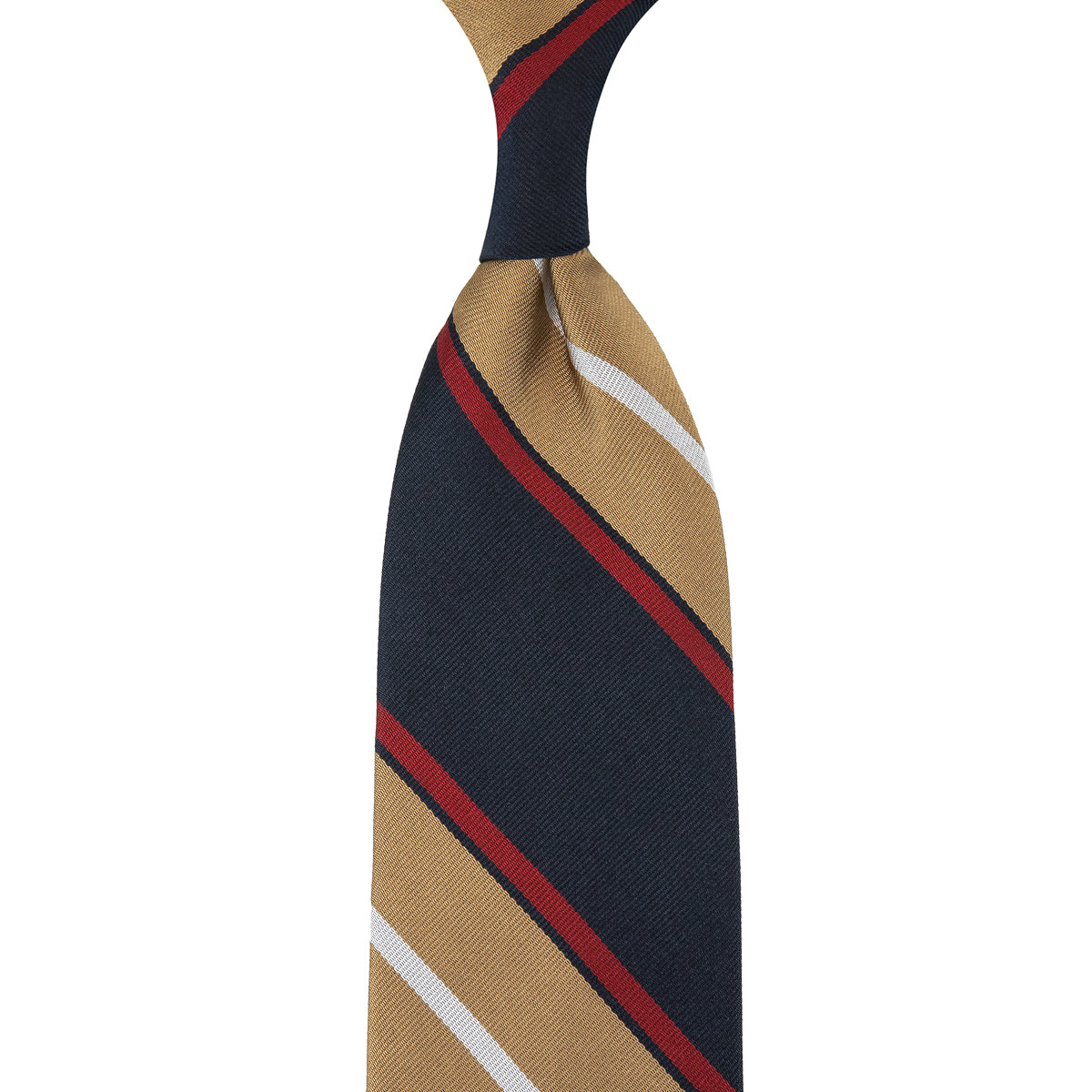 Repp Stripe Silk Tie Beige Red Hand Rolled