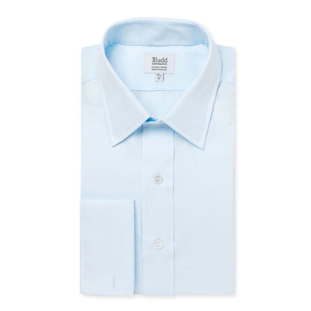 Classic Fit Swiss Poplin Double Cuff Shirt in Sky Blue