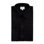 Classic Fit Plain Marcella Double Cuff Dress Shirt in Black