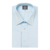 Tailored Fit Plain Poplin Double Cuff Shirt in Sky Blue
