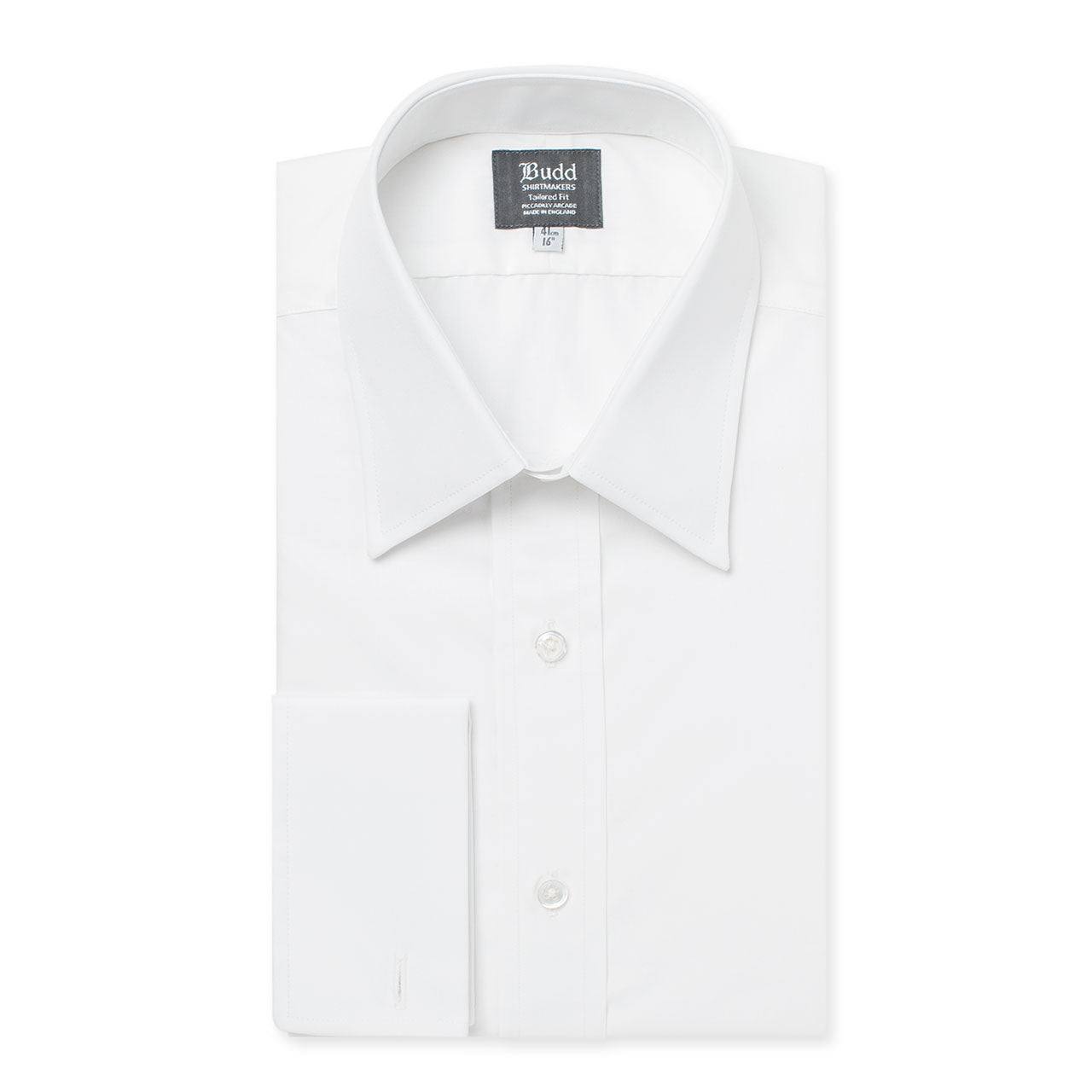 Tailored Fit Plain Poplin Double Cuff Shirt In