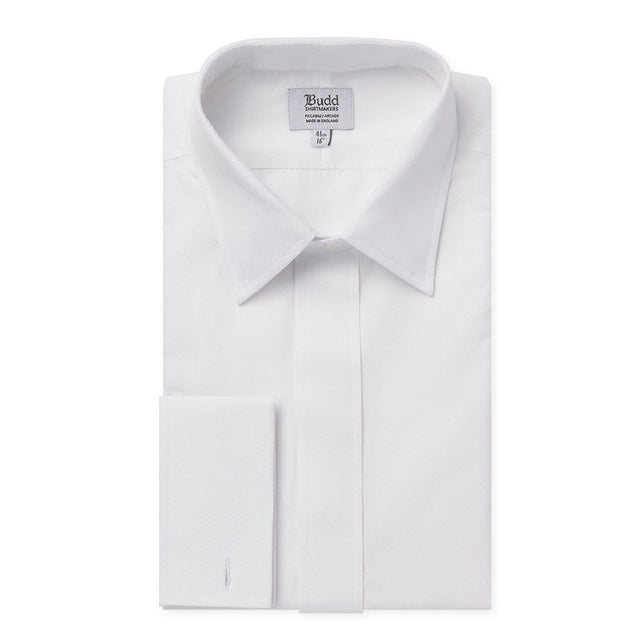 Classic Fit Fly Front Double Cuff Dress Shirt in White
