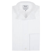 Classic Fit Wing Collar Hand Pleated Double Cuff Dress Shirt in White