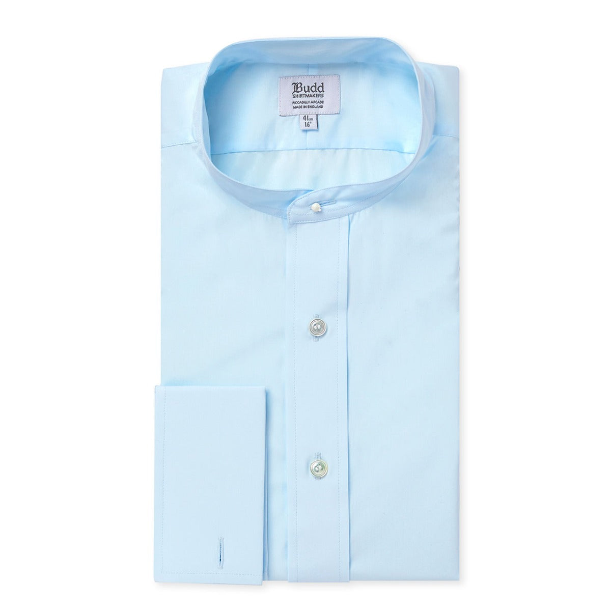 Classic Fit Plain Neckband Poplin Double Cuff Shirt In
