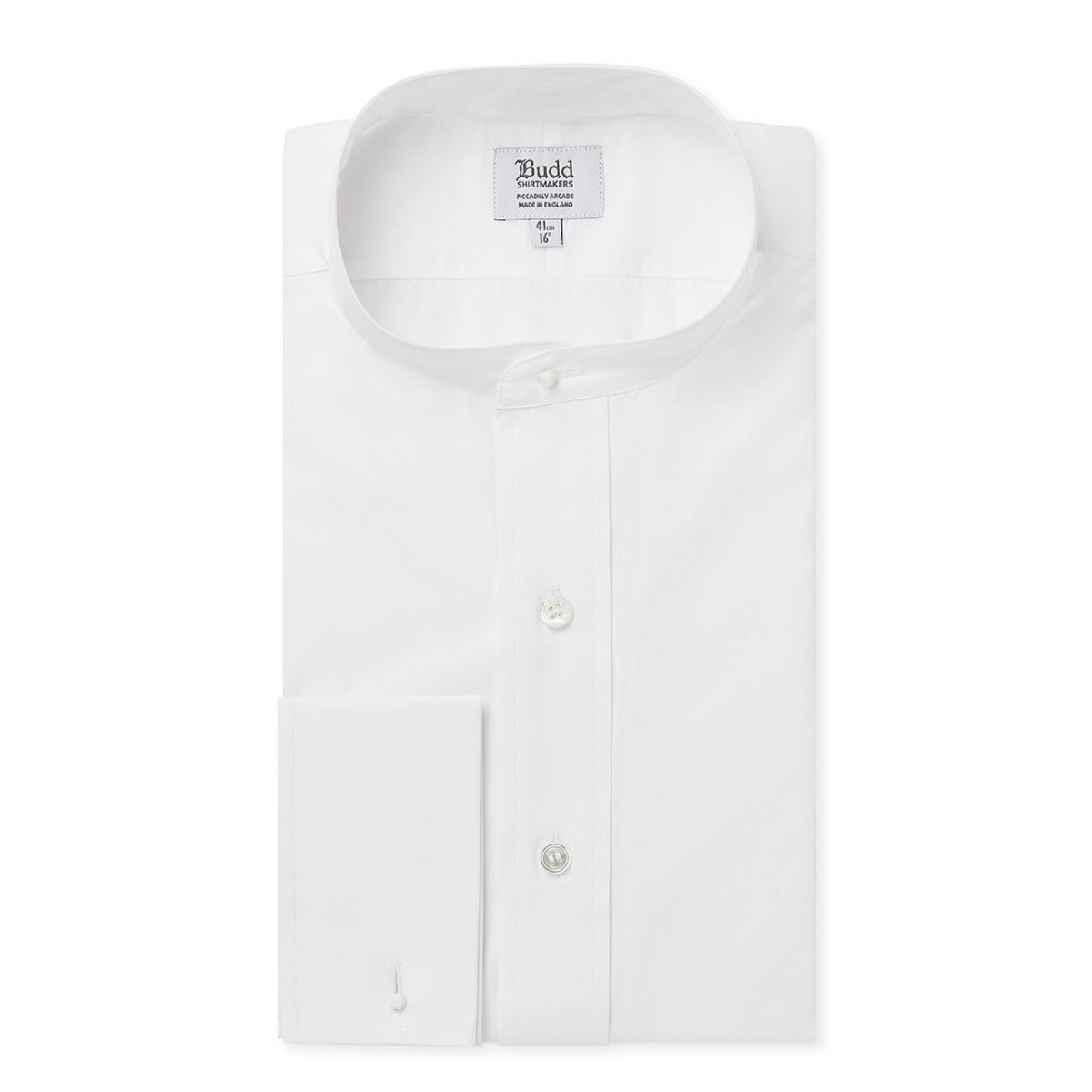 Classic Fit Plain Neckband Poplin Double Cuff Shirt In
