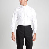 Classic Fit Plain Neckband Poplin Double Cuff Shirt In