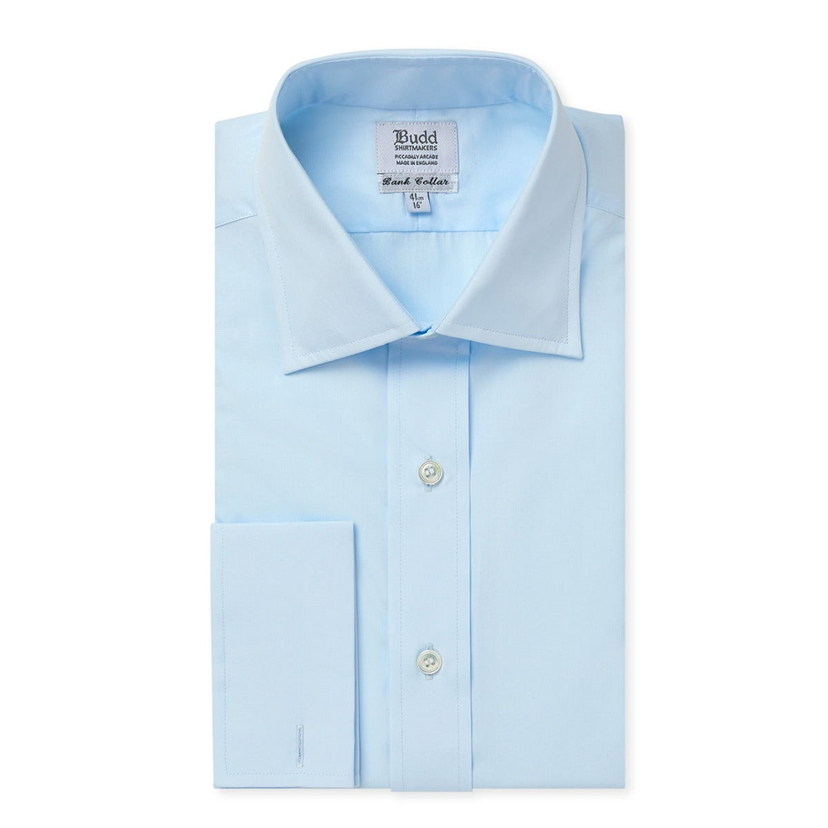 Classic Fit Plain Poplin Double Cuff Bank Collar Shirt In