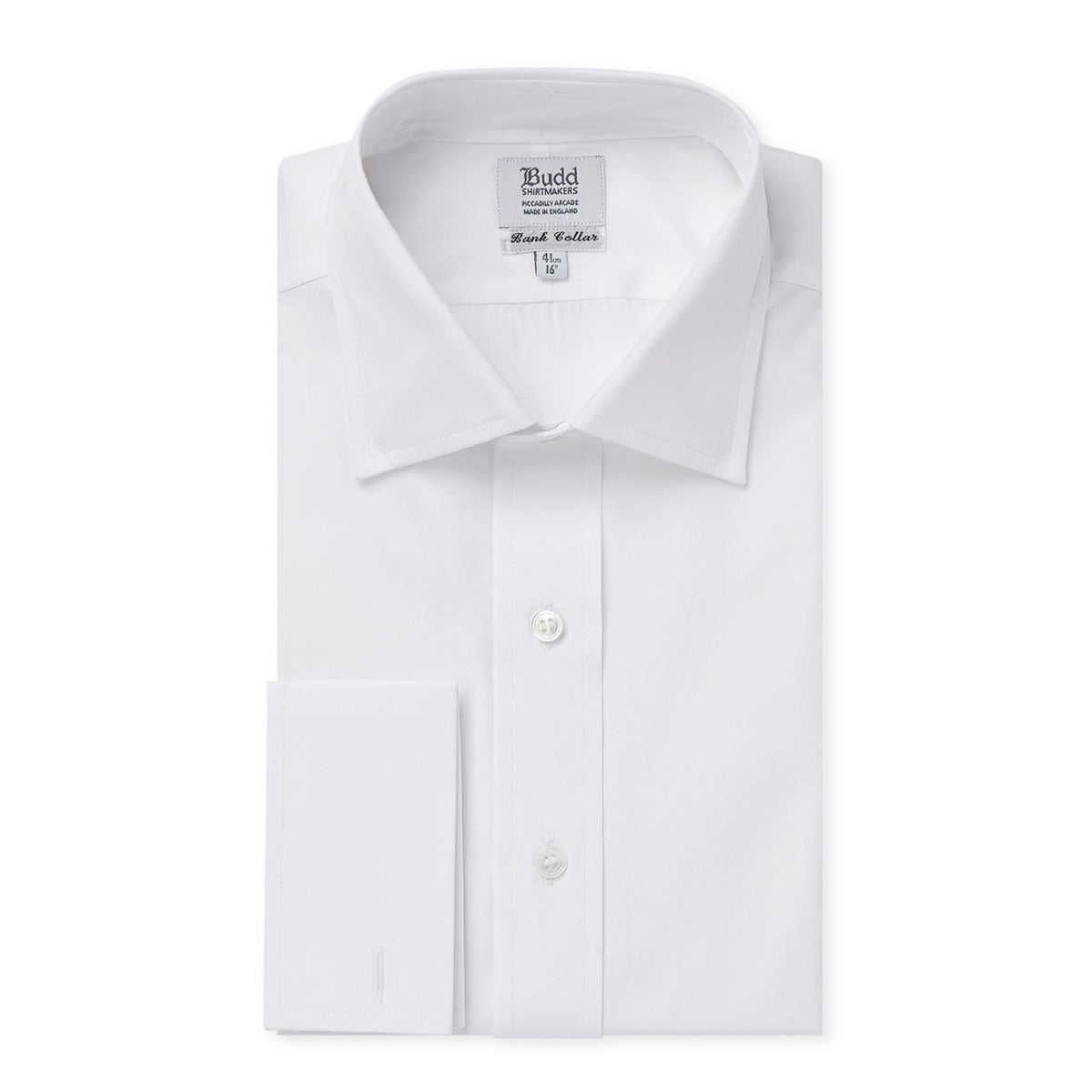 Classic Fit Plain Poplin Double Cuff Bank Collar Shirt In