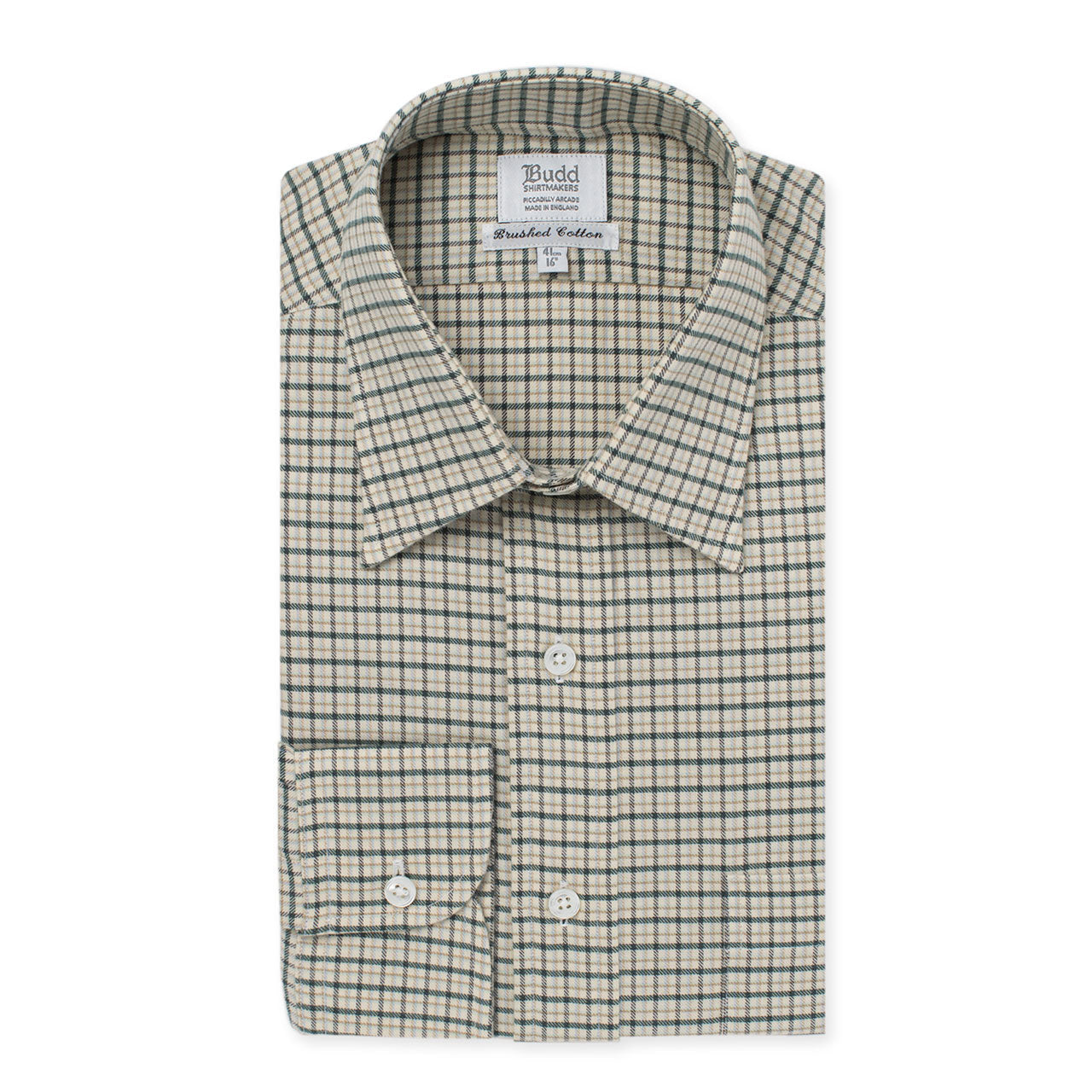Classic Fit Fife Check Brushed Cotton Button Cuff Shirt In Green