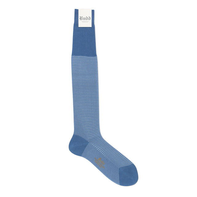 Dogtooth Cotton Long Socks in Blue