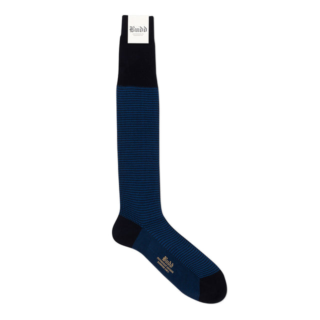 Dogtooth Cotton Long Socks in Navy and Cobalt
