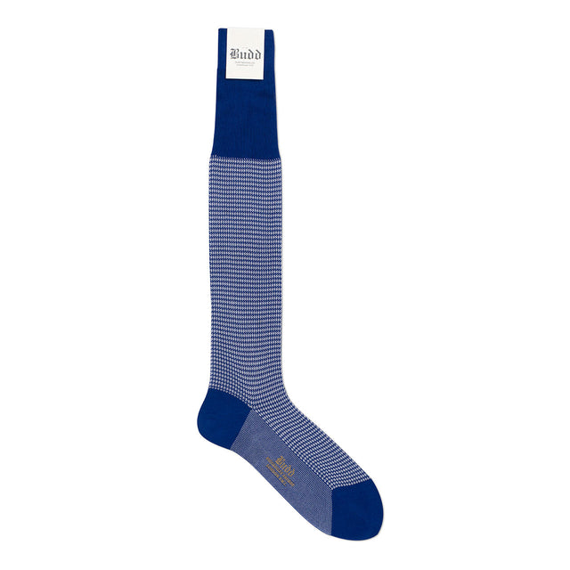 Dogtooth Cotton Long Socks in Royal and White