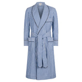 Exclusive Budd Stripe Cotton Dressing Gown in Edwardian Blue
