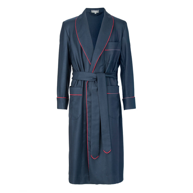 Plain Wool Dressing Gown in Navy and Red