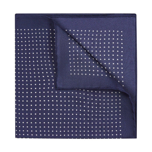 Spot Silk Pocket Square in Navy and White