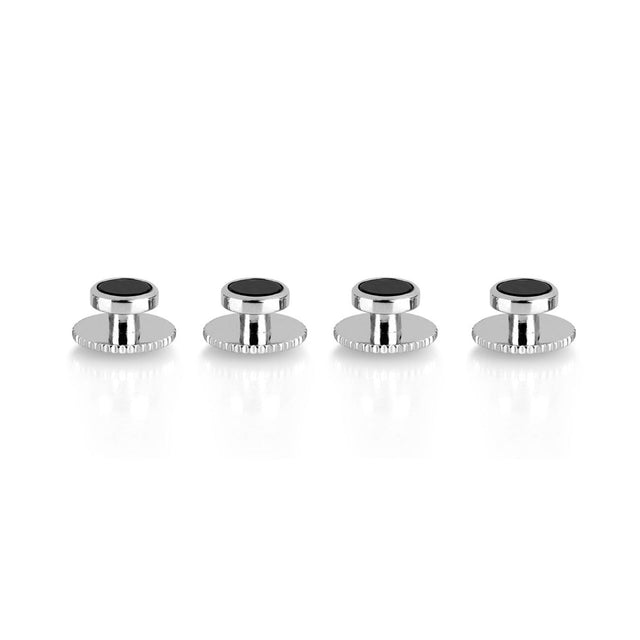 Rhodium and Onyx Dress Studs in Black