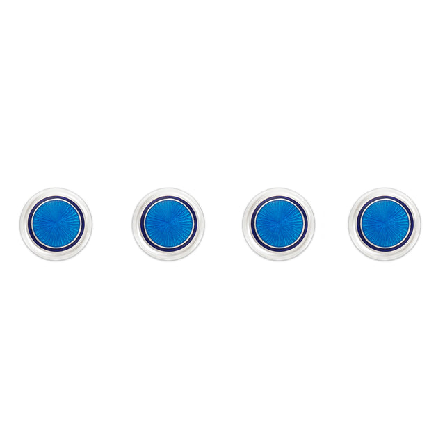 Sunburst Silver Cloisonne Dress Shirt Studs in Blue
