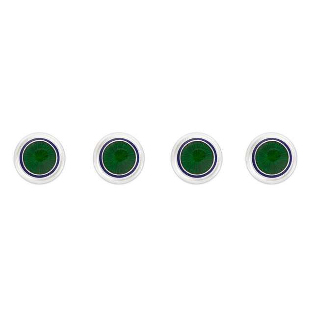 Sunburst Silver Cloisonne Dress Shirt Studs in Green