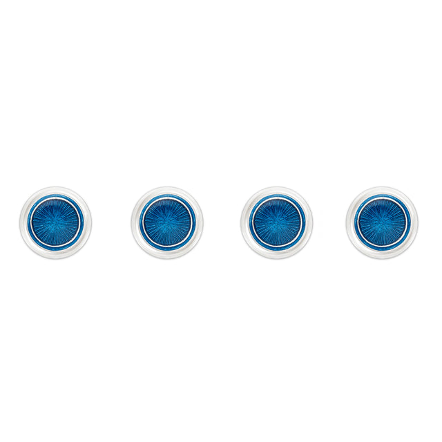 Sunburst Silver Cloisonne Dress Shirt Studs in Petrol Blue