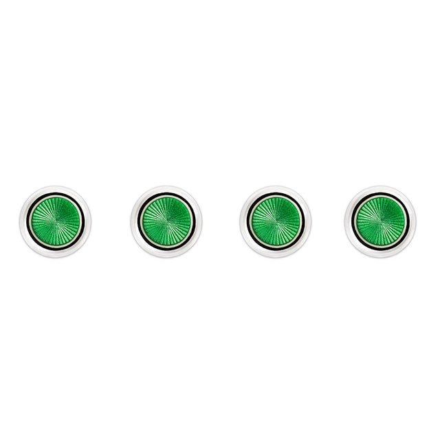 Sunburst Silver Cloisonne Dress Shirt Studs in Jade