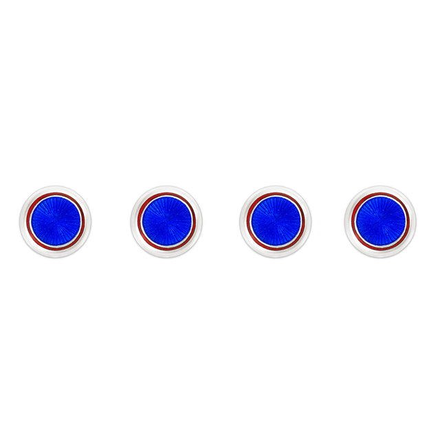 Sunburst Silver Cloisonne Dress Shirt Studs in Royal and Red