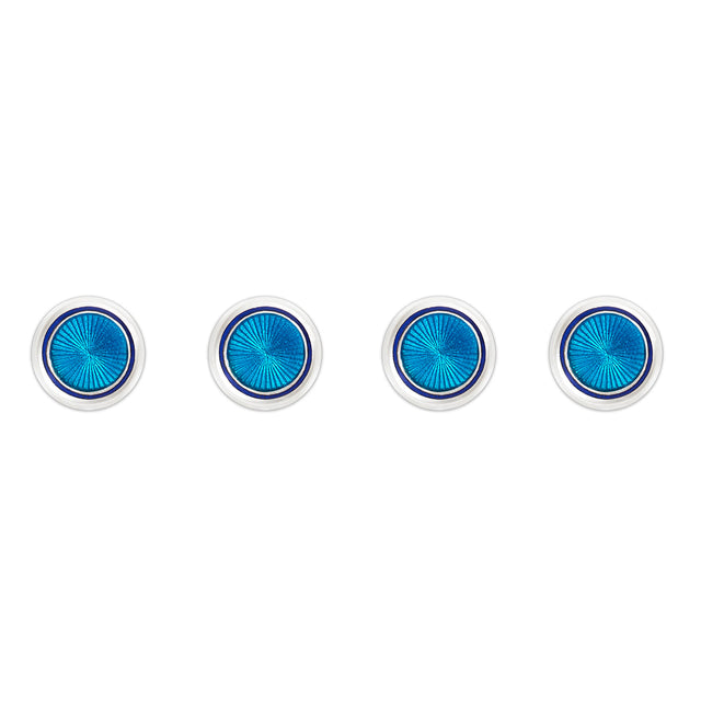 Sunburst Silver Cloisonne Dress Shirt Studs in Turquoise