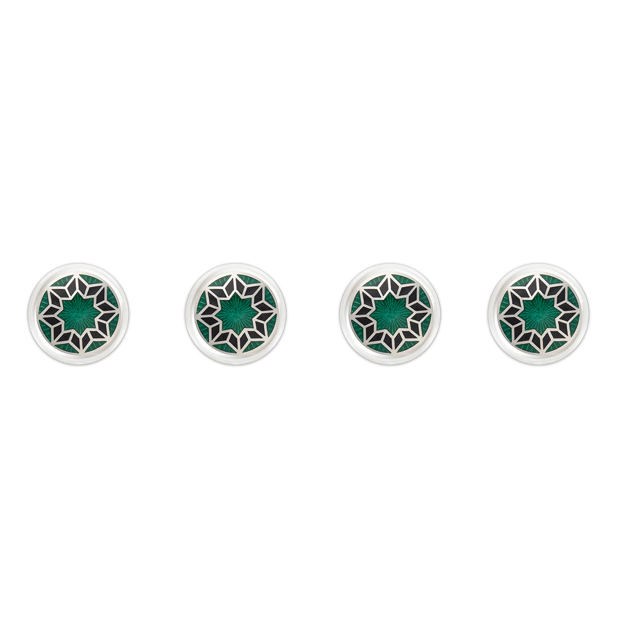 Funky Star Silver Cloisonne Shirt Studs In Green