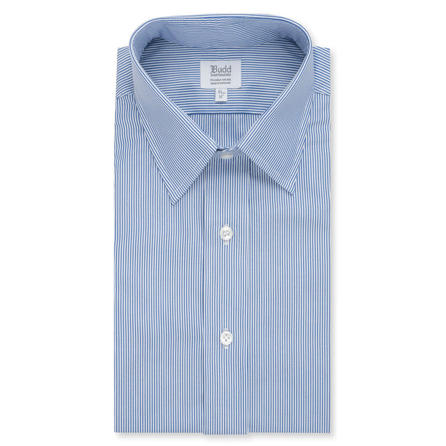 Classic Fit Neat Stripe Poplin Double Cuff Shirt in Navy