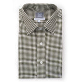 Tailored Fit Small Gingham Brushed Cotton Button Cuff Shirt in Green