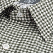Tailored Fit Small Gingham Brushed Cotton Button Cuff Shirt In Green