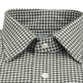 Tailored Fit Small Gingham Brushed Cotton Button Cuff Shirt In Green