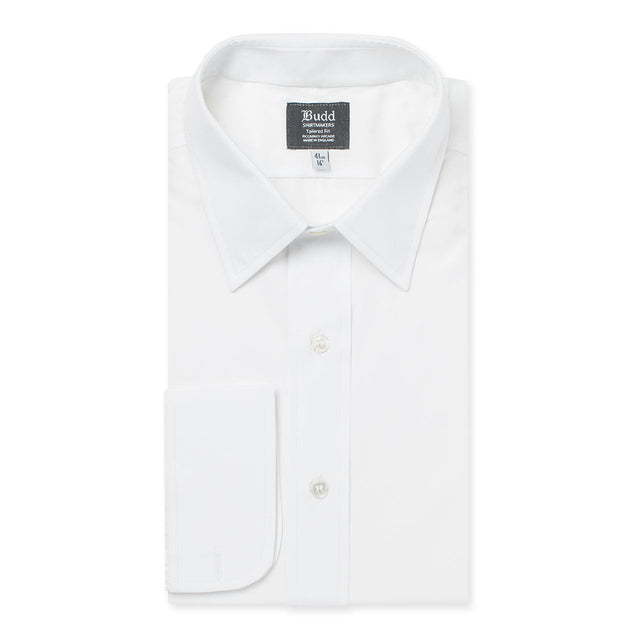 Tailored Fit Plain Poplin Button Cuff Shirt in White